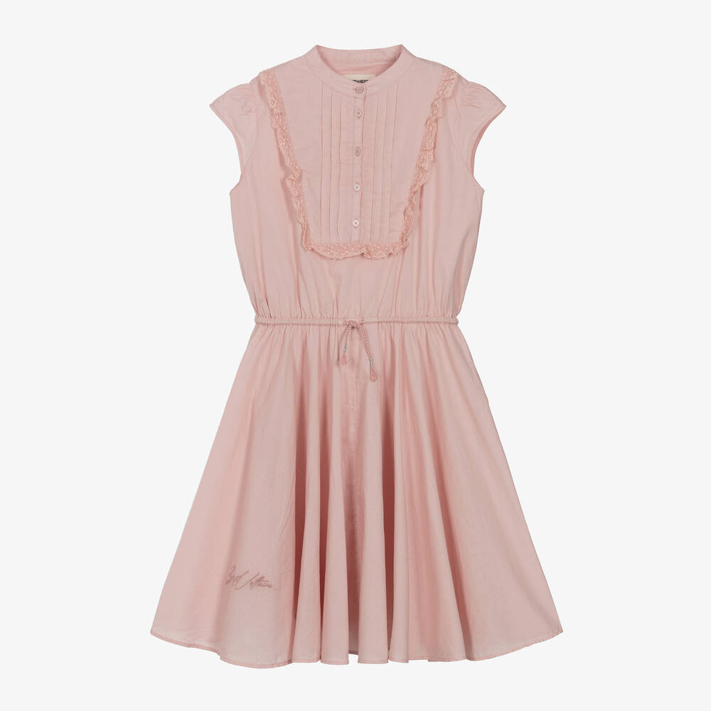 Zadig&Voltaire - Girls Pink Cotton Lace Trim Dress | Childrensalon