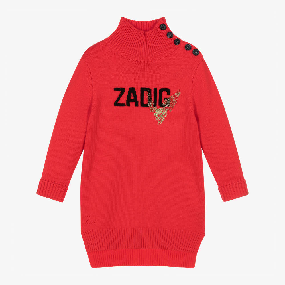 ZADIG & VOLTAIRE GIRLS RED WOOL SWEATER DRESS