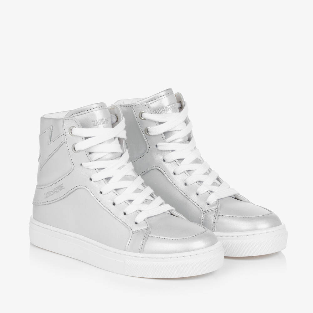 Zadig&Voltaire - Girls Silver Leather High-Top Trainers | Childrensalon