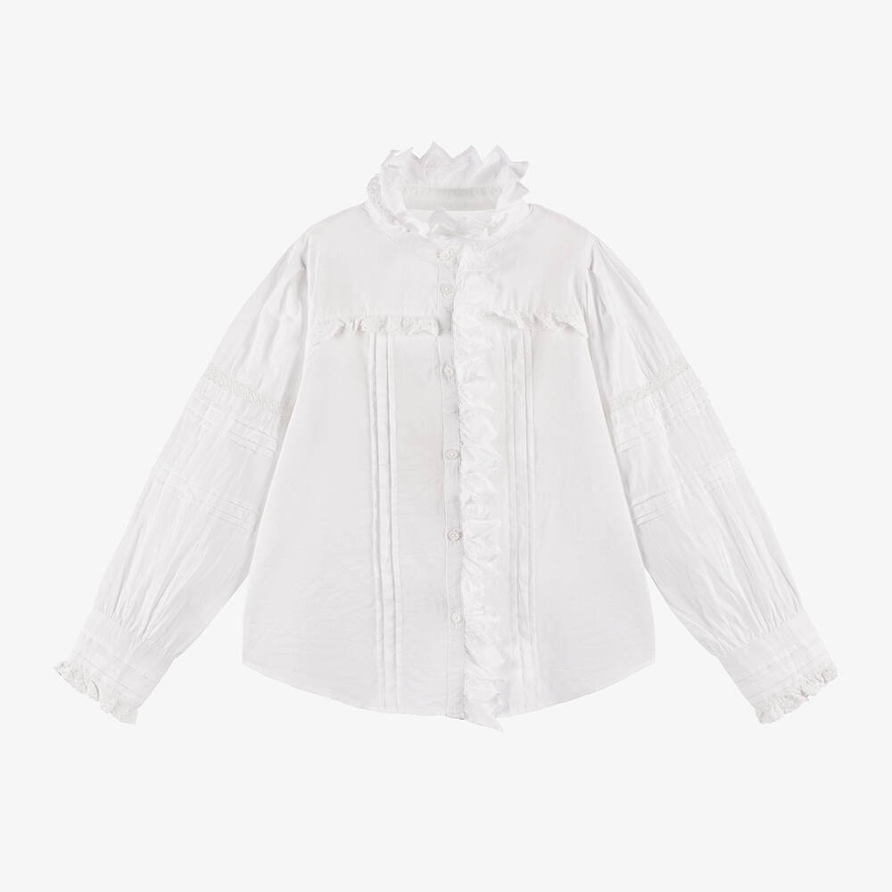 Zadig&Voltaire - Girls White Cotton Lace & Ruffle Blouse | Childrensalon