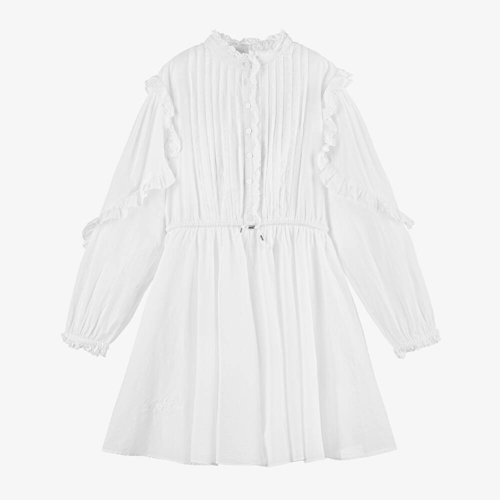 Zadig&Voltaire - Girls White Cotton Ruffle Sleeve Dress | Childrensalon