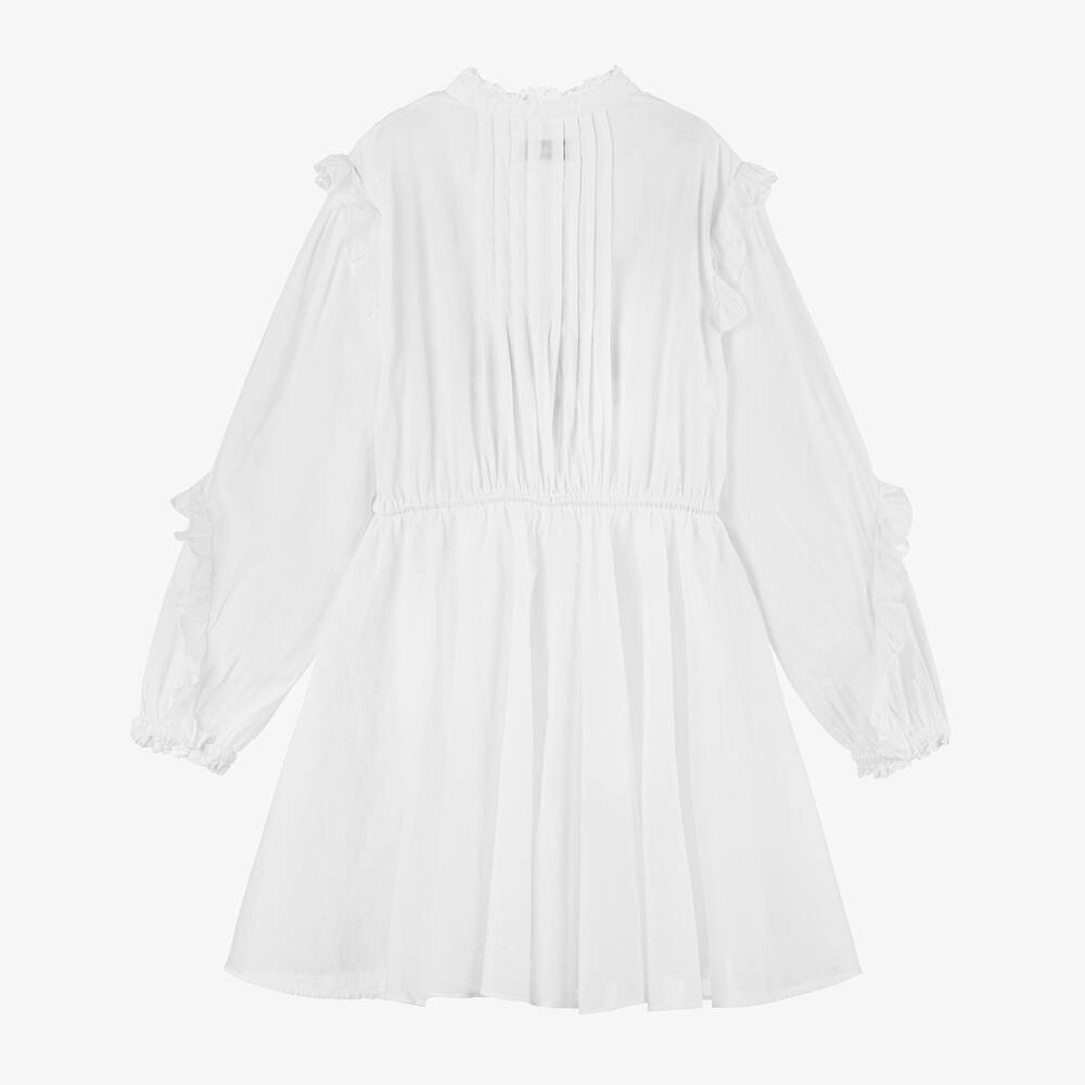 Zadig&Voltaire - Girls White Cotton Ruffle Sleeve Dress | Childrensalon