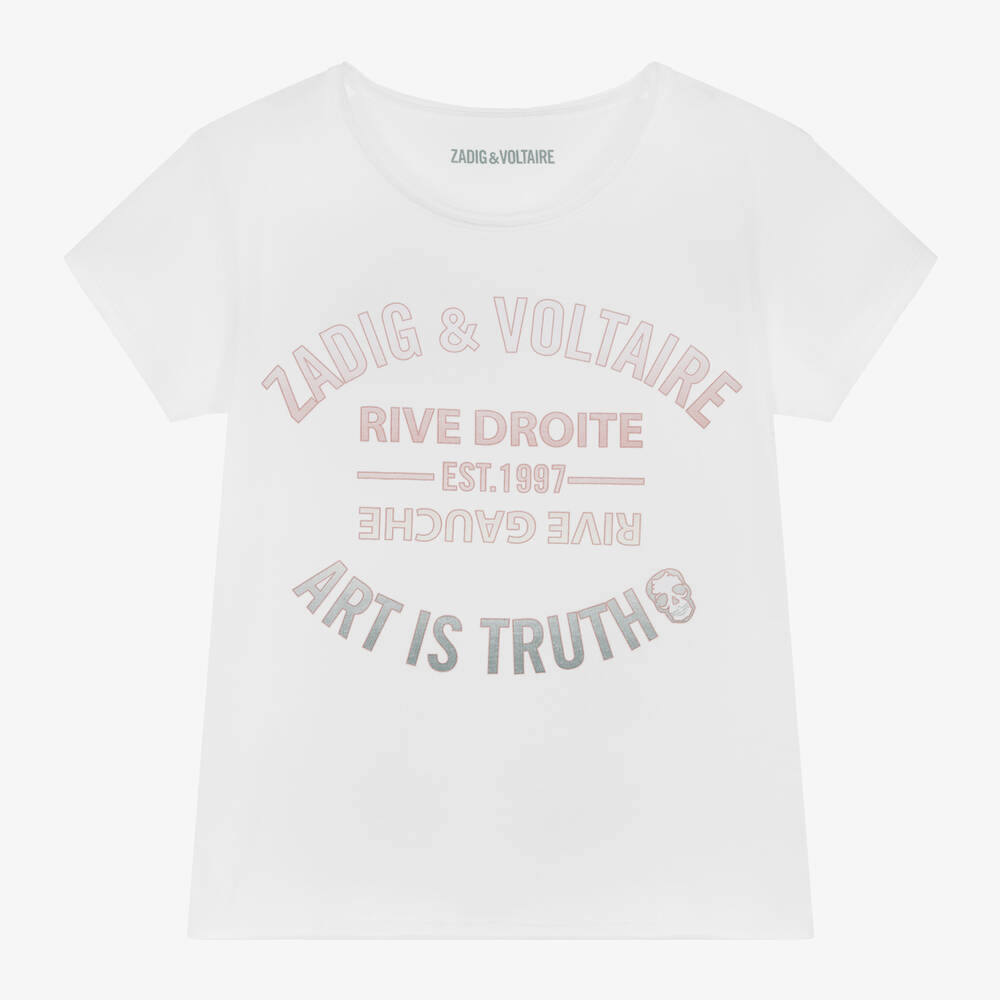 Zadig&Voltaire - Girls White Cotton T-Shirt | Childrensalon