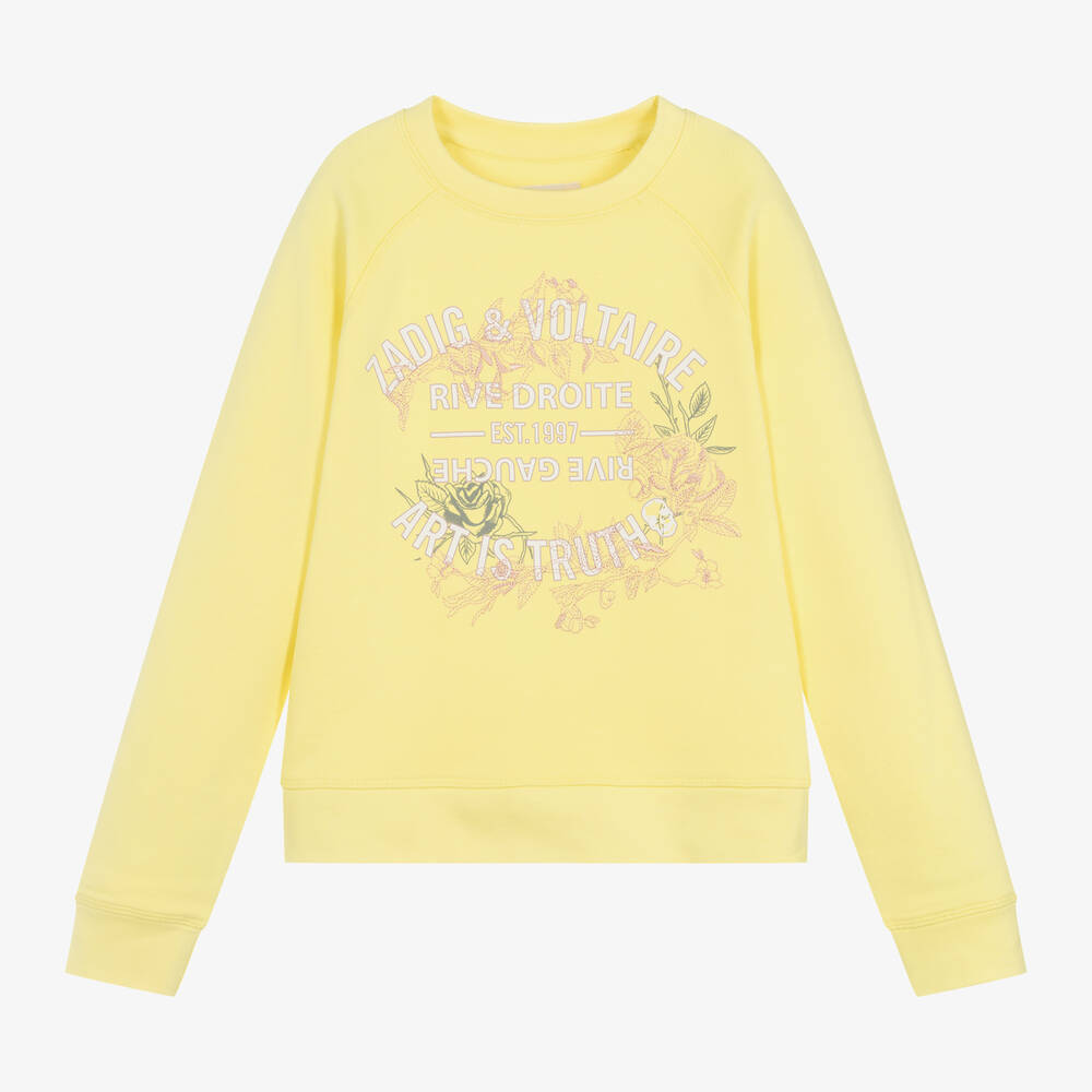 Zadig&Voltaire - Girls Yellow Cotton Floral Sweatshirt | Childrensalon
