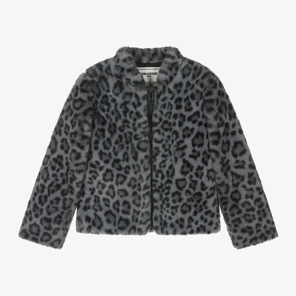 Zadig&Voltaire - Grey Faux Fur Leopard Print Jacket | Childrensalon