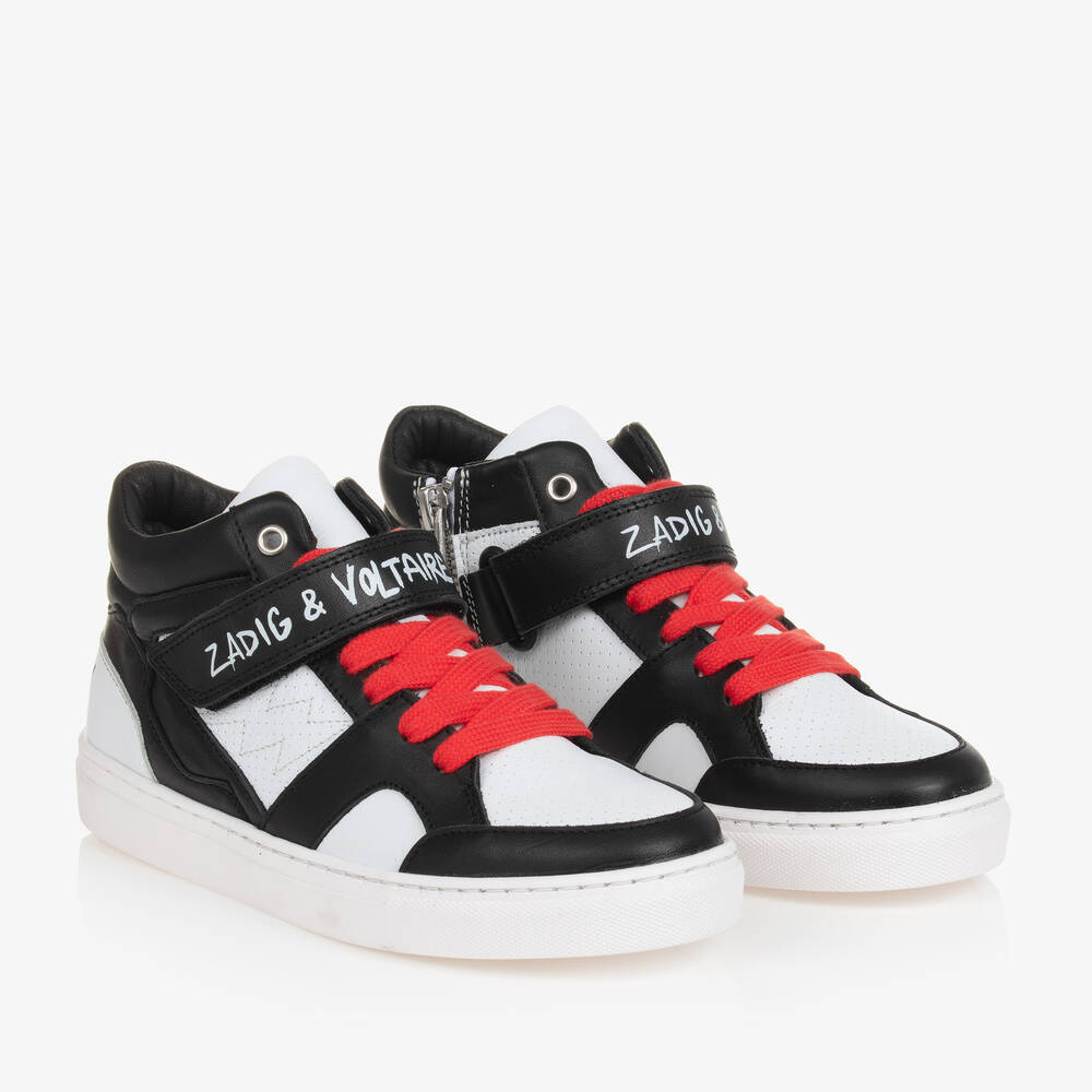 Zadig&Voltaire - Teen Black & White Leather High-Top Trainers | Childrensalon