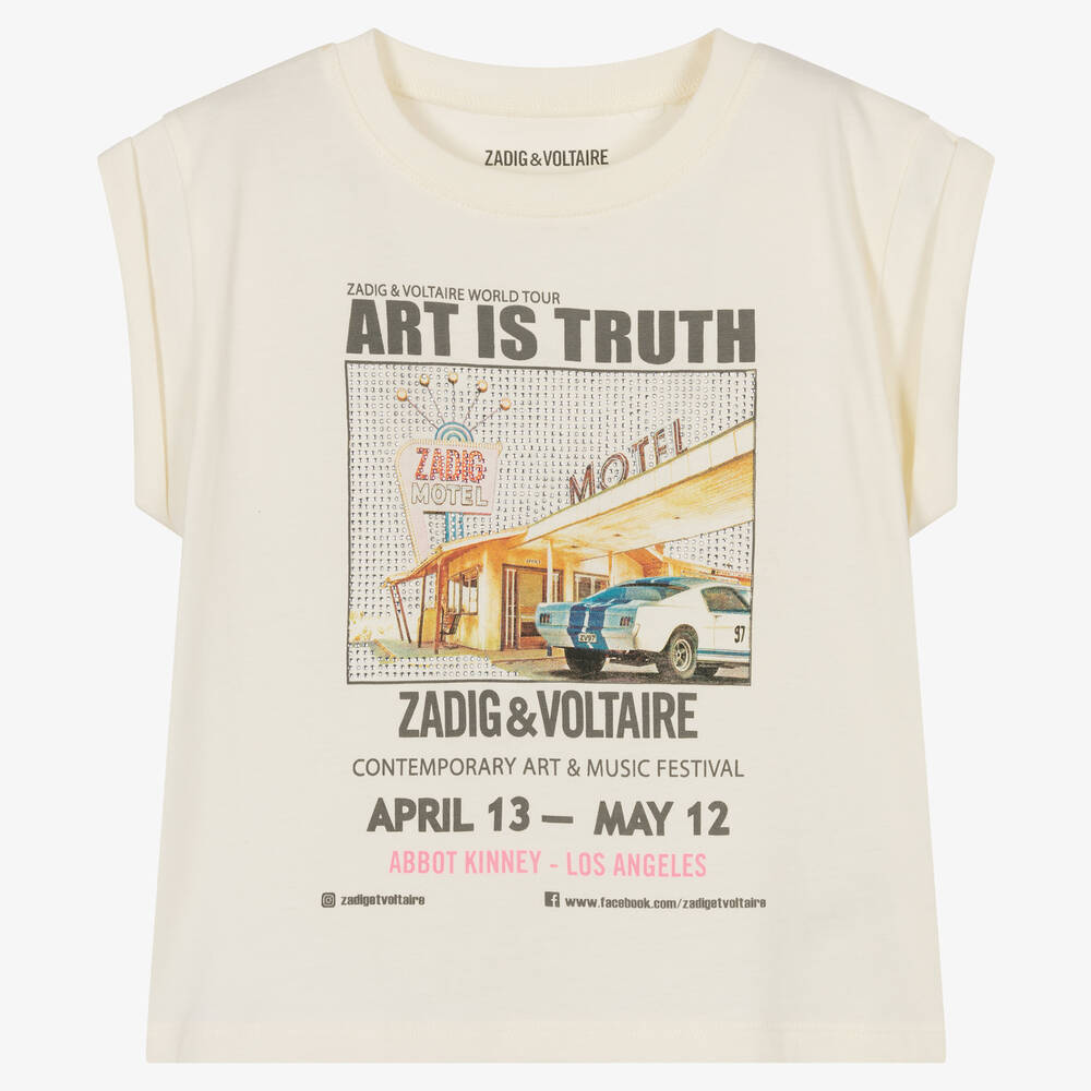ZADIG & VOLTAIRE TEEN GIRLS IVORY GRAPHIC PRINT T-SHIRT