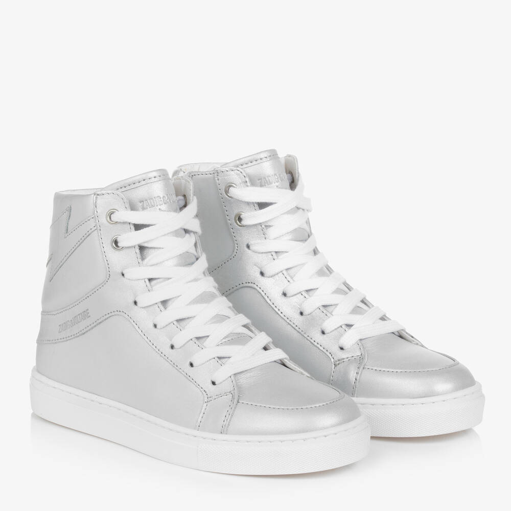 Zadig&Voltaire - Teen Girls Silver Leather High-Top Trainers | Childrensalon