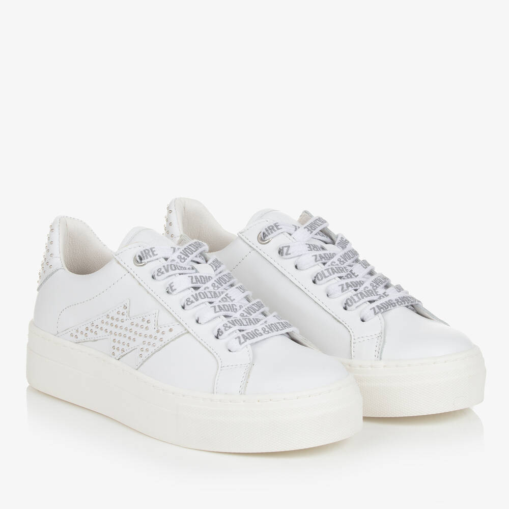 Zadig&Voltaire - Teen Girls White Leather Lace-Up Trainers | Childrensalon