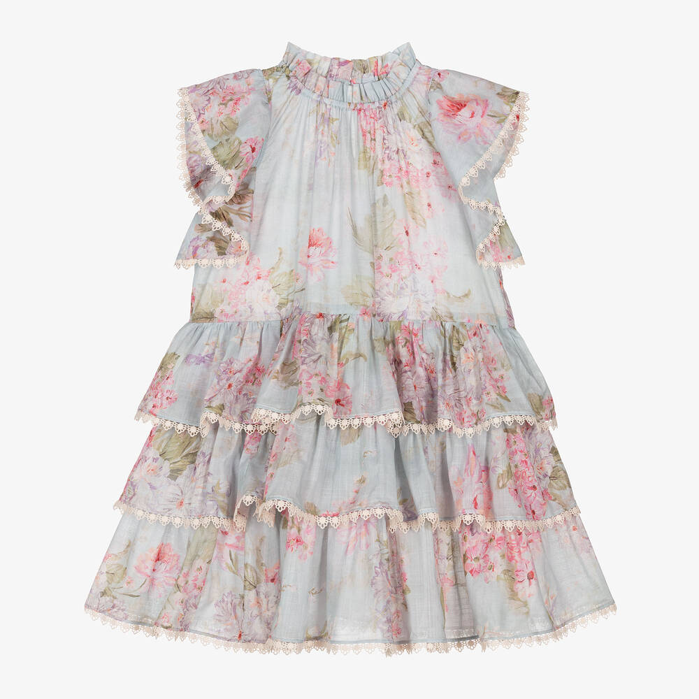 Shop Zimmermann Girls Blue Floral Cotton Dress