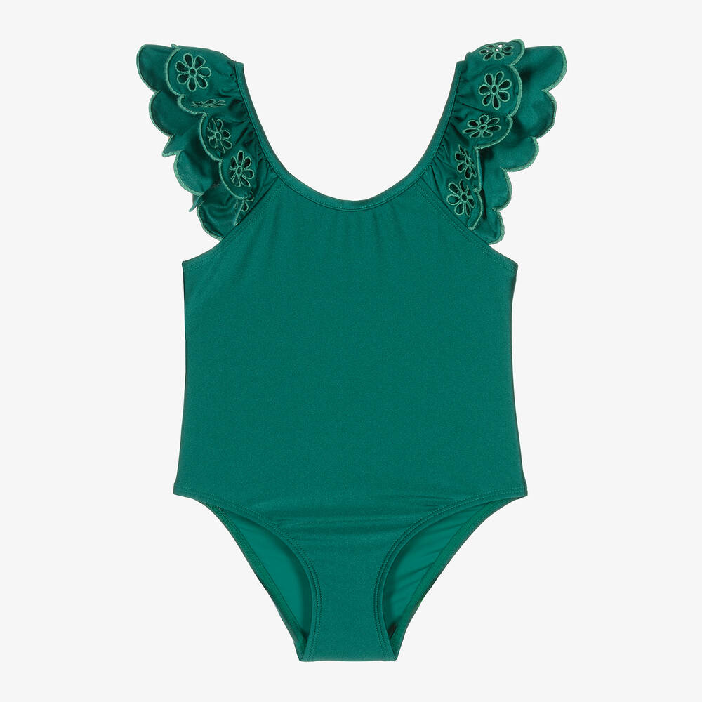 Shop Zimmermann Girls Green Embroidered Floral Swimsuit