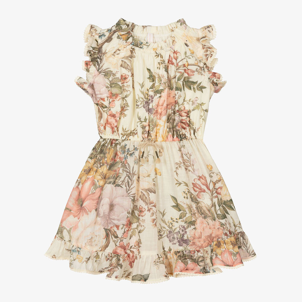 Zimmermann - Girls Ivory Cotton Floral Dress | Childrensalon