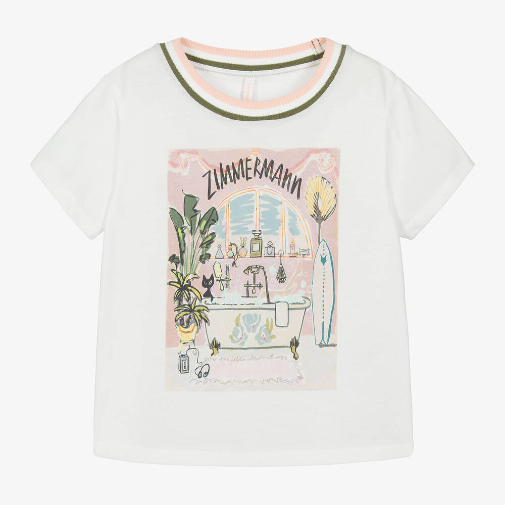 Shop Zimmermann Girls Ivory Cotton T-shirt