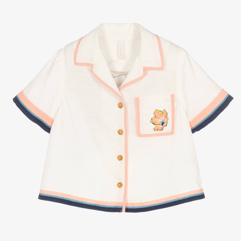 Zimmermann - Girls Ivory Nautical Print Cotton Shirt | Childrensalon