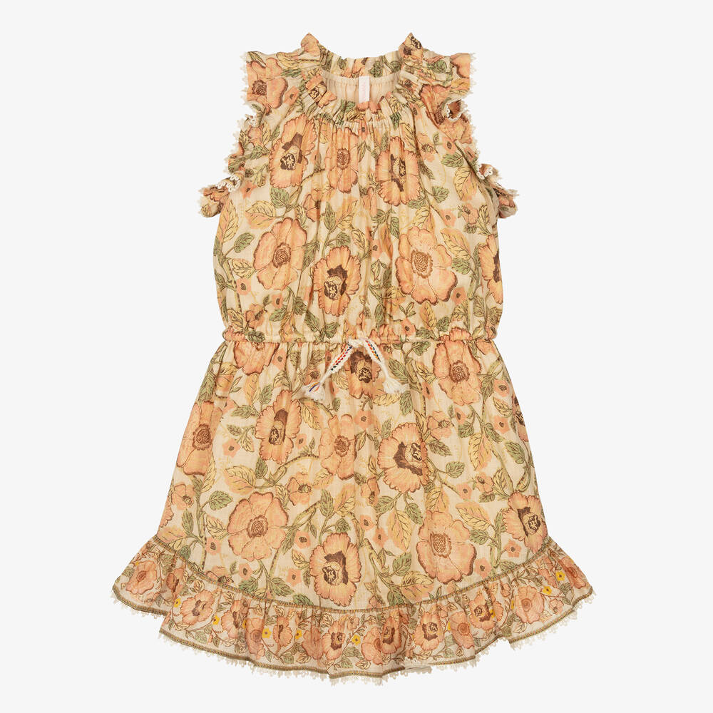 Zimmermann - فستان قطن لون عاجي وزهري بطبعة ورود | Childrensalon