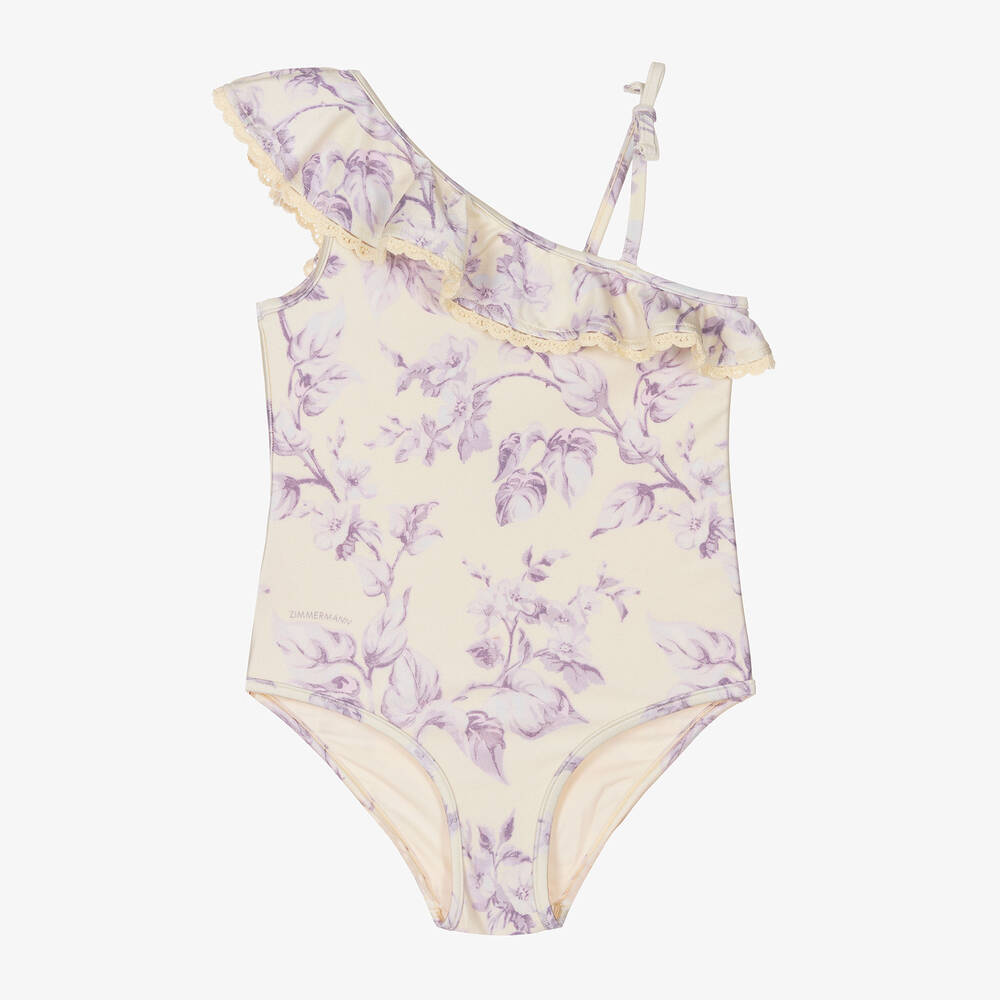 Zimmermann - Girls Ivory & Purple Floral Swimsuit | Childrensalon