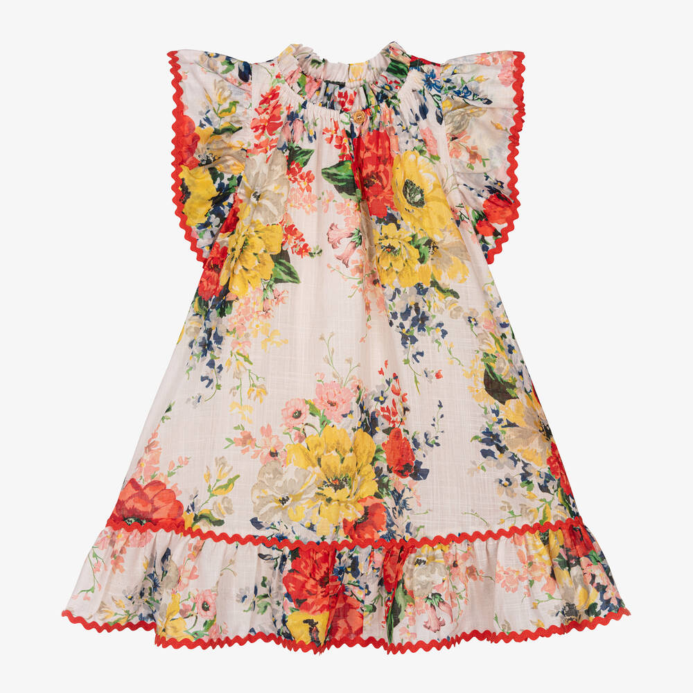 Zimmermann - Кремово-красное хлопковое платье с цветами | Childrensalon