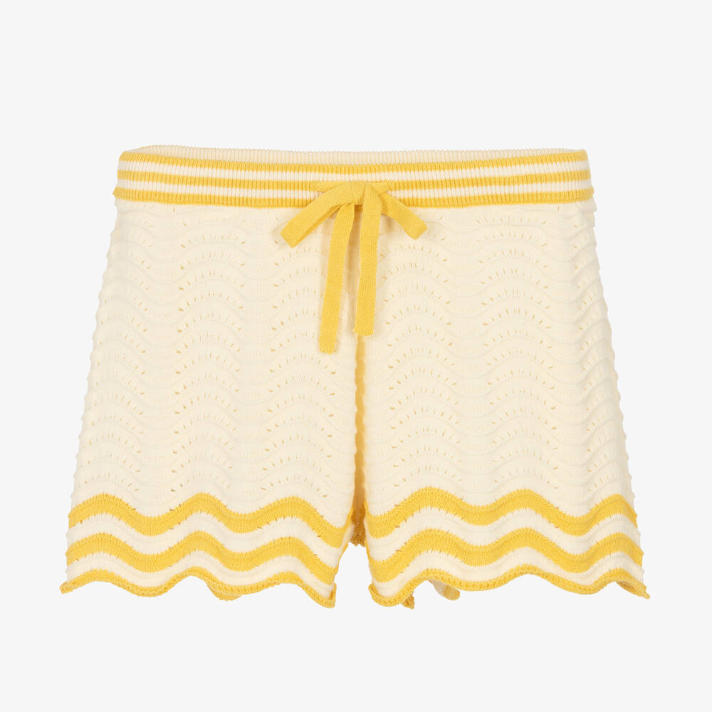 Zimmermann - Baumwollstrick-Shorts in Creme/Gelb | Childrensalon