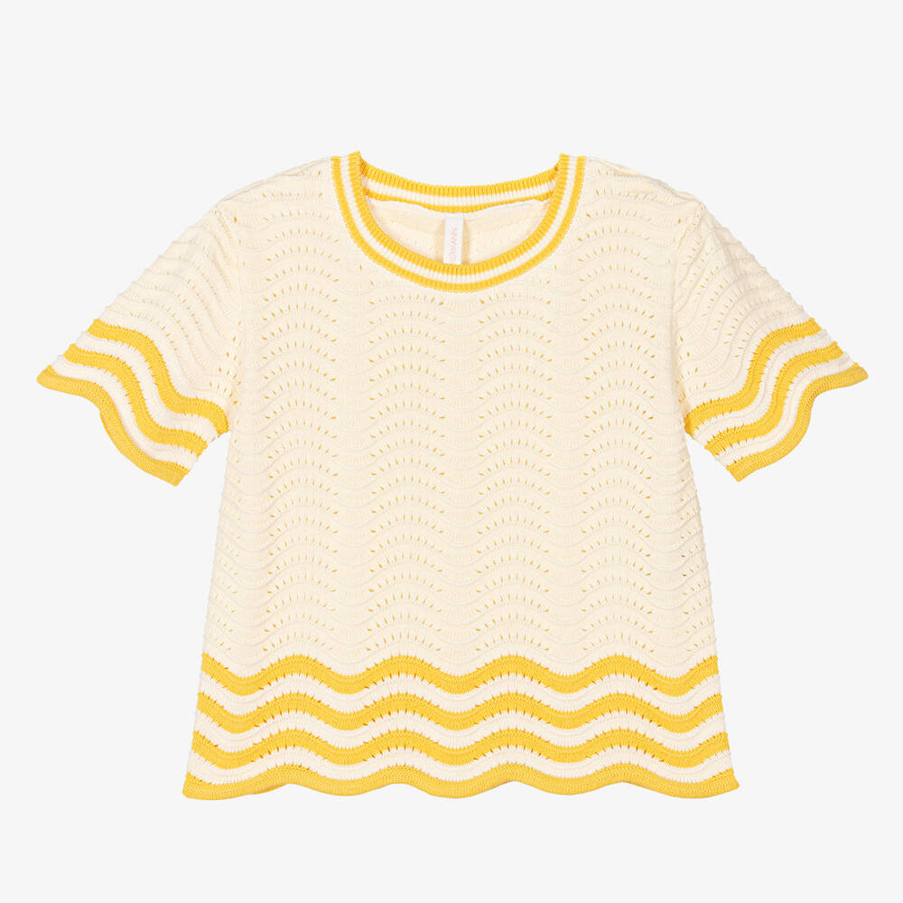 Zimmermann - Girls Ivory & Yellow Cotton Knit Sweater | Childrensalon