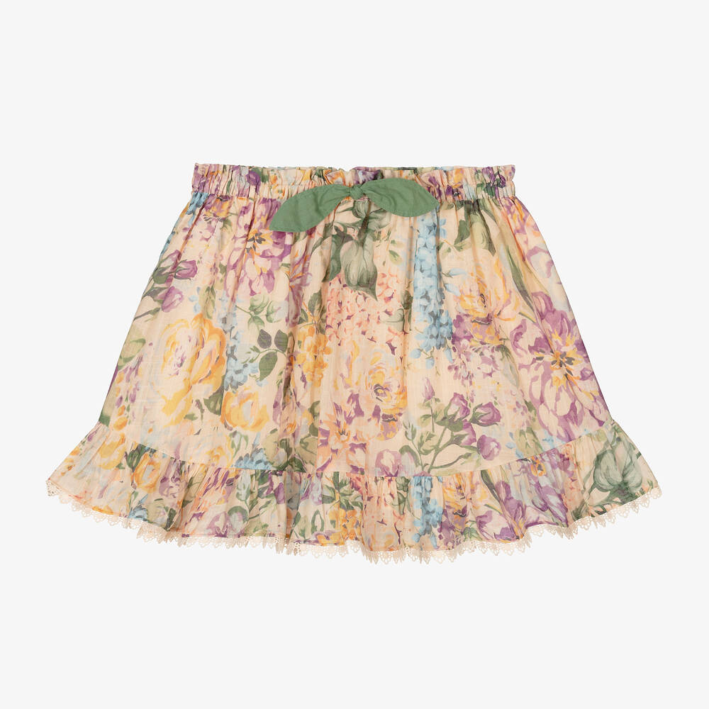 Zimmermann - Girls Pink Cotton Floral Skirt | Childrensalon