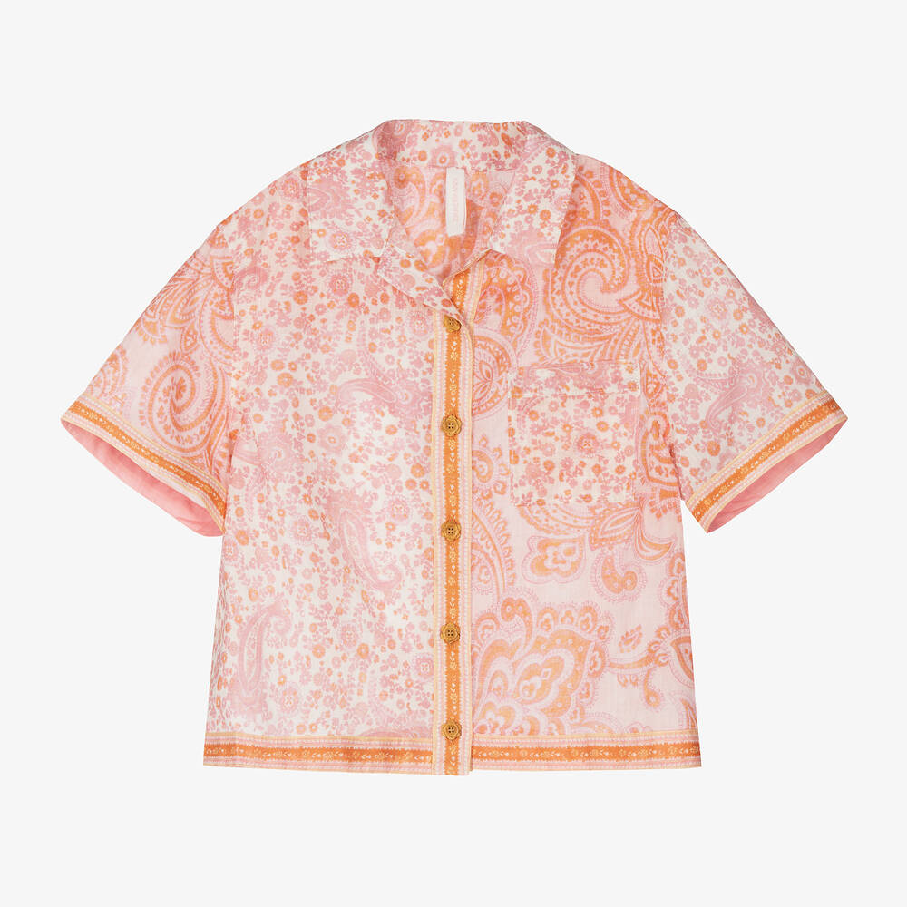 Shop Zimmermann Girls Pink Cotton Paisley Print Shirt