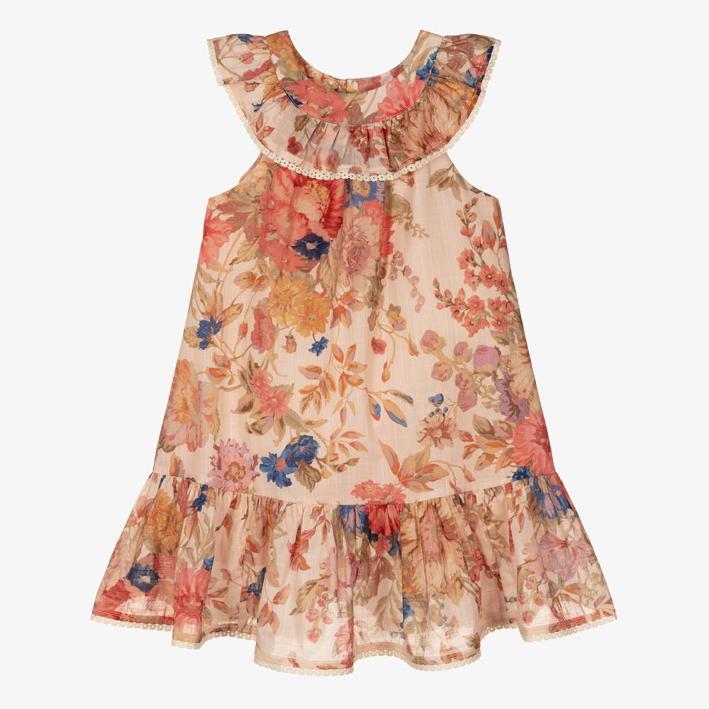 Zimmermann - فستان قطن بطبعة ورود لون زهري أطفال بناتي | Childrensalon