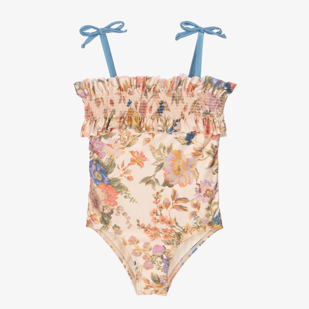 Zimmermann Babies' Girls Pink Floral Shirred Swimsuit