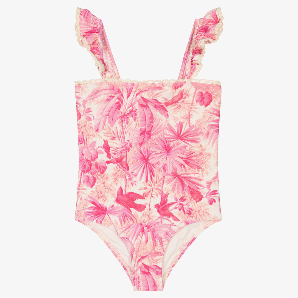 Zimmermann - Girls Pink Palm Tree Print Swimsuit | Childrensalon