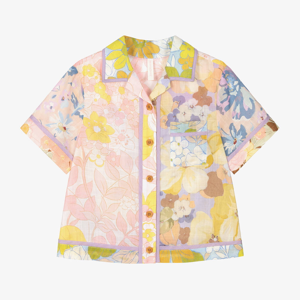 Zimmermann - Girls Pink & Purple Floral Cotton Shirt | Childrensalon