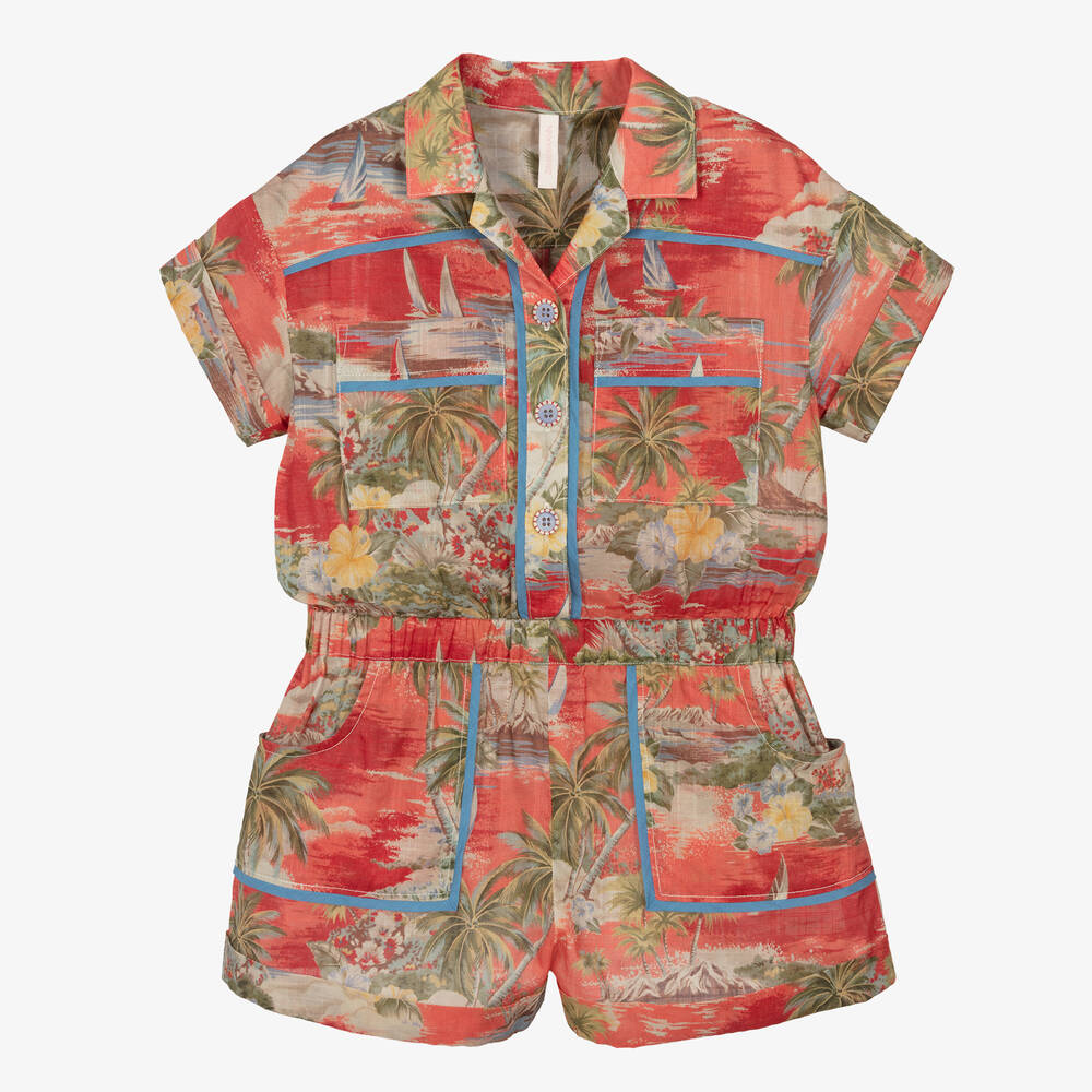 Zimmermann Babies' Girls Red Floral Cotton Playsuit