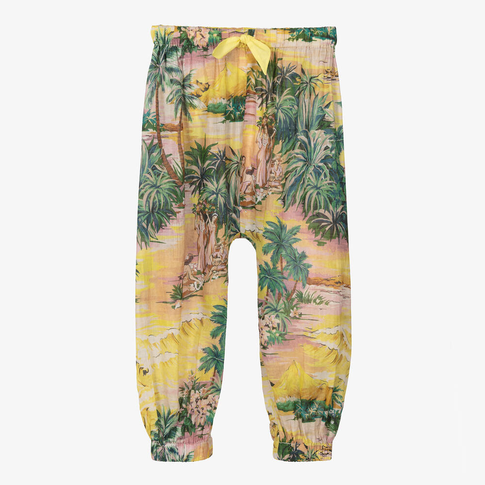 Zimmermann - Girls Yellow Cotton Palm Tree Trousers | Childrensalon