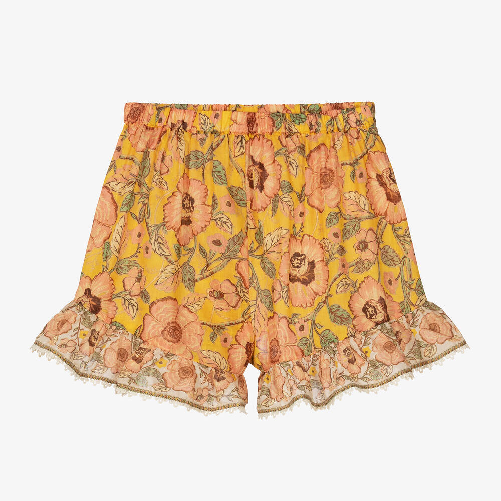 Zimmermann - Girls Yellow Floral Cotton Shorts | Childrensalon