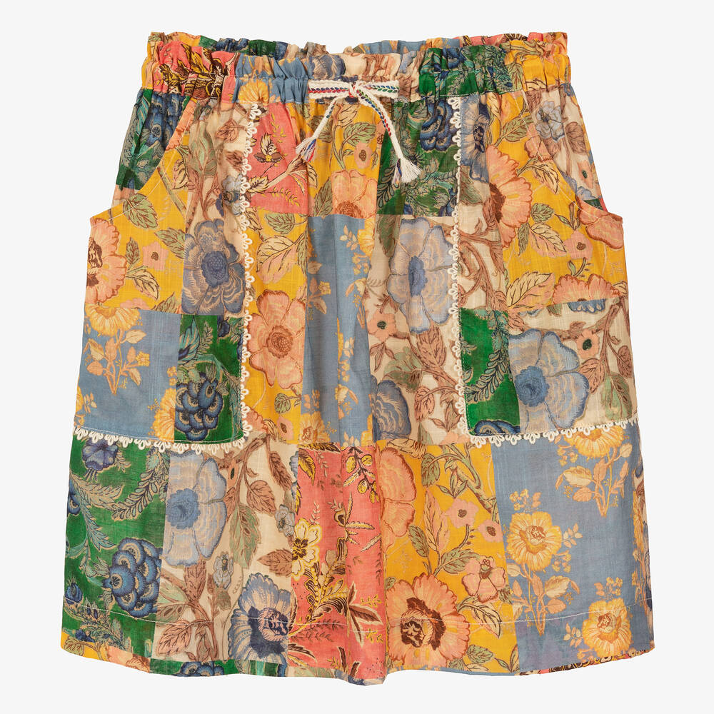 Zimmermann - Голубая хлопковая юбка в стиле пэчворк с цветами | Childrensalon