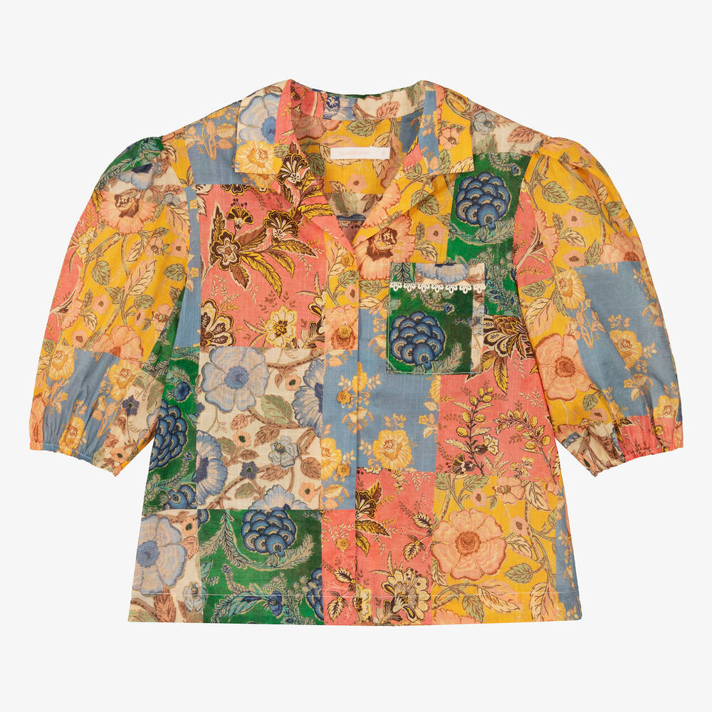 Zimmermann - Голубая блузка в стиле пэчворк с цветами | Childrensalon