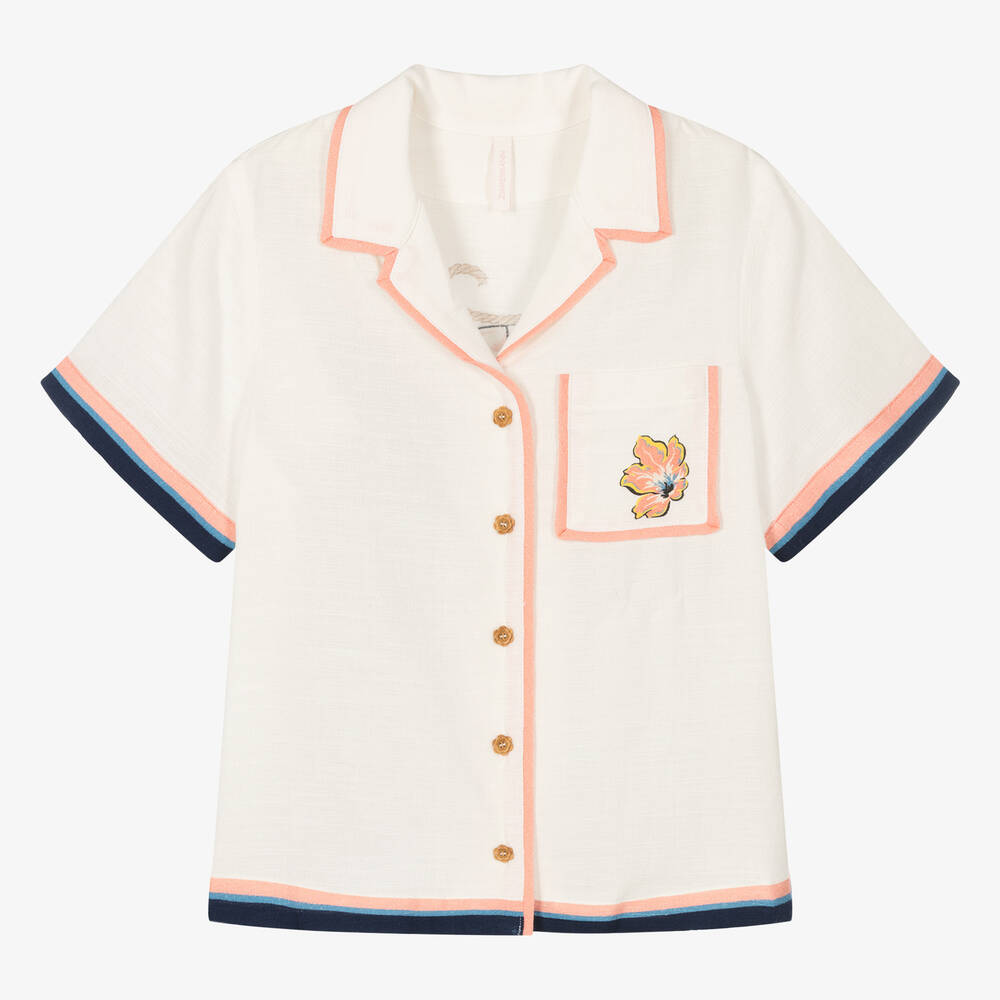 Shop Zimmermann Teen Girls Ivory Cotton Nautical Shirt