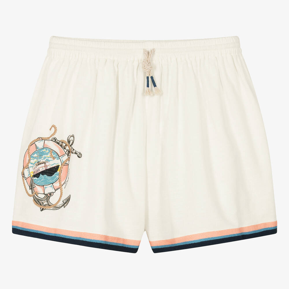 Shop Zimmermann Teen Girls Ivory Cotton Nautical Shorts
