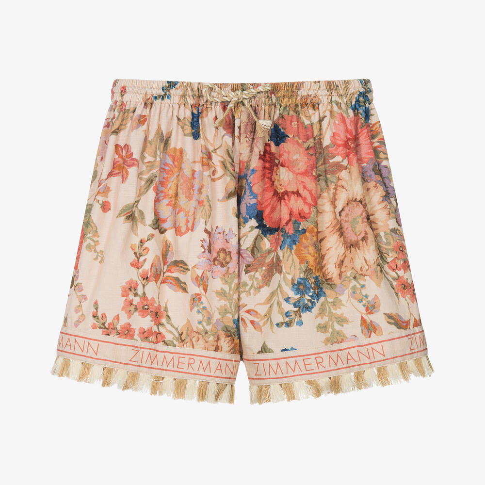 Pink Floral Printed Cotton Floaty Shorts