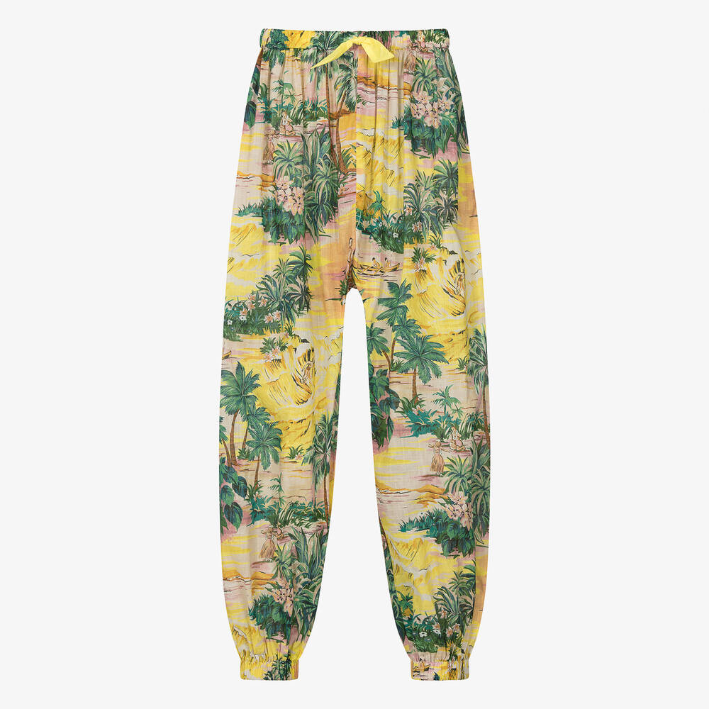 Zimmermann - Pantalon jaune en coton à palmiers | Childrensalon