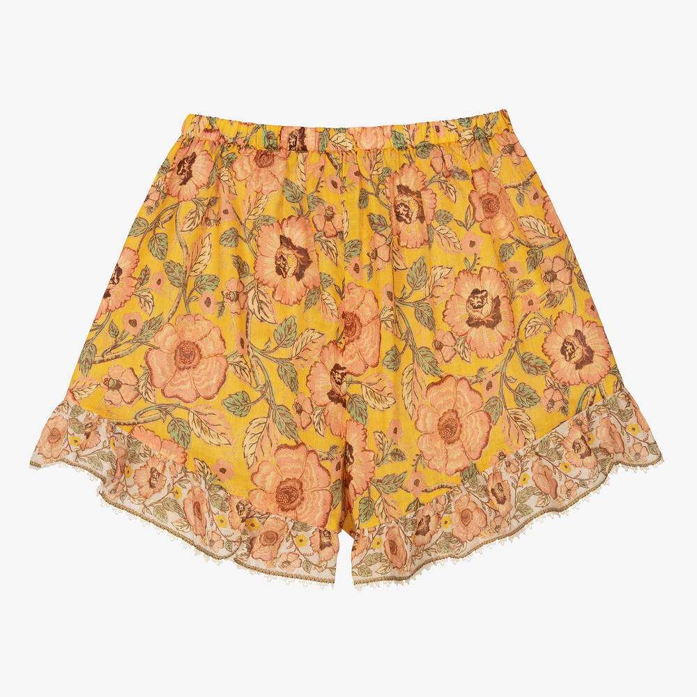 Shop Zimmermann Teen Girls Yellow Floral Cotton Shorts