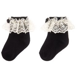 Beau KiD - Girls Black Socks with Lace | Childrensalon