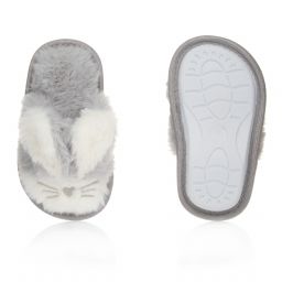 Zedzzz TRACI Girls Faux Fur Cute Rabbit Novelty Slip On Mule Slippers Grey/Pink 