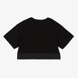 Dolce & Gabbana - Girls Black Cotton Logo Cropped T-Shirt | Childrensalon