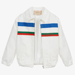 Gucci - White Cotton Logo Baby Jacket | Childrensalon