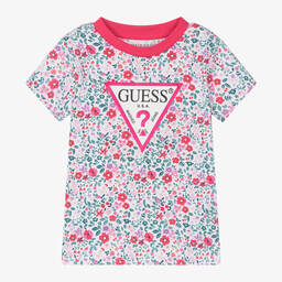 Guess Girls White Cotton Floral T-Shirt