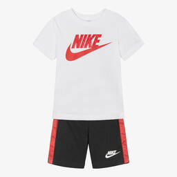 Nike - Boys White & Grey Cotton Shorts Set
