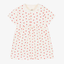 Petit Bateau BABIES' GIRL RED HEARTS FOOTIE SIZES 1-3 MONTH