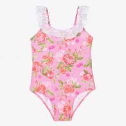 Selini Action - Girls Pink Floral Swimsuit | Childrensalon