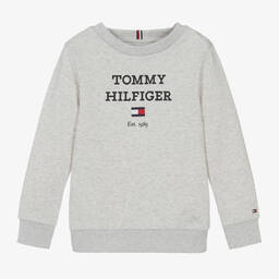 Tommy Hilfiger - Boys Grey Marl Cotton Jersey Sweatshirt | Childrensalon | Rundhalsshirts
