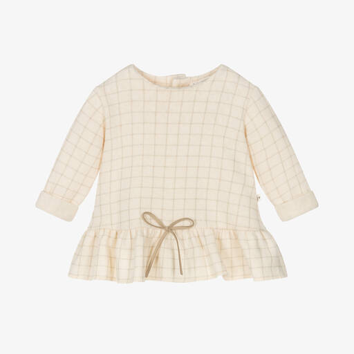 1 + in the family-Baby Girls Ivory Check Cotton Dress | Childrensalon