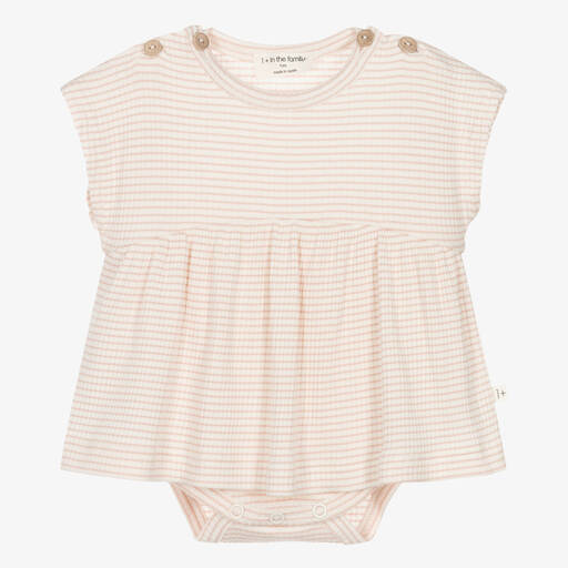 1 + in the family-Baby Girls Ivory & Pink Cotton Dress | Childrensalon